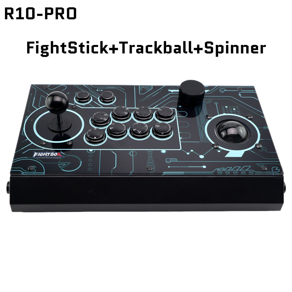 Trackball Controller Arcade - ไฟท์บ็อกซ์ R10-PRO ตัวควบคุมเกมอาร์เคดพร้อมแทร็กบอลและสปินเนอร์ GP2040-CE ชิปราสเบอร์รี่ ปิโกตัวควบคุมเกมย้อนยุคสำหรับพีซี
